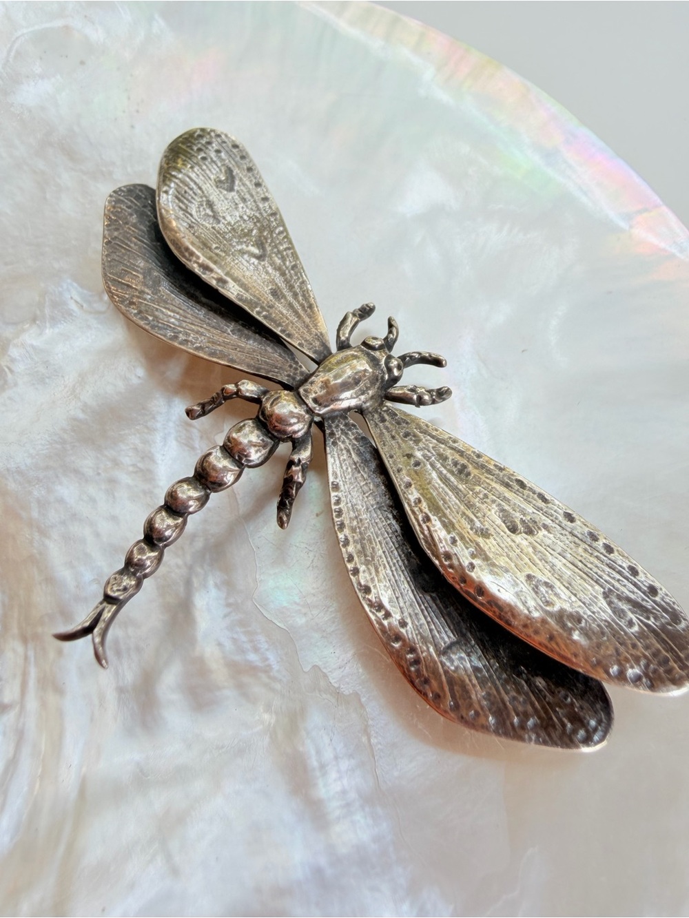 Vintage Guglielmo Cini Sterling Silver Dragonfly Brooch Black Starr & Gorham 20g